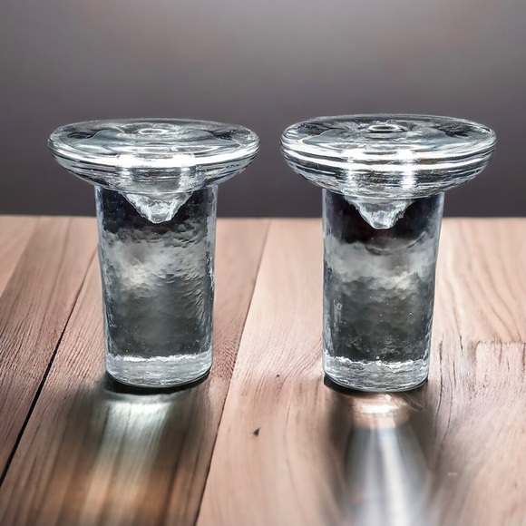 Blenko Art Glass 2 Mushroom Ice Taper Candle Holders 4” MCM Vintage 70s - Picture 1 of 7